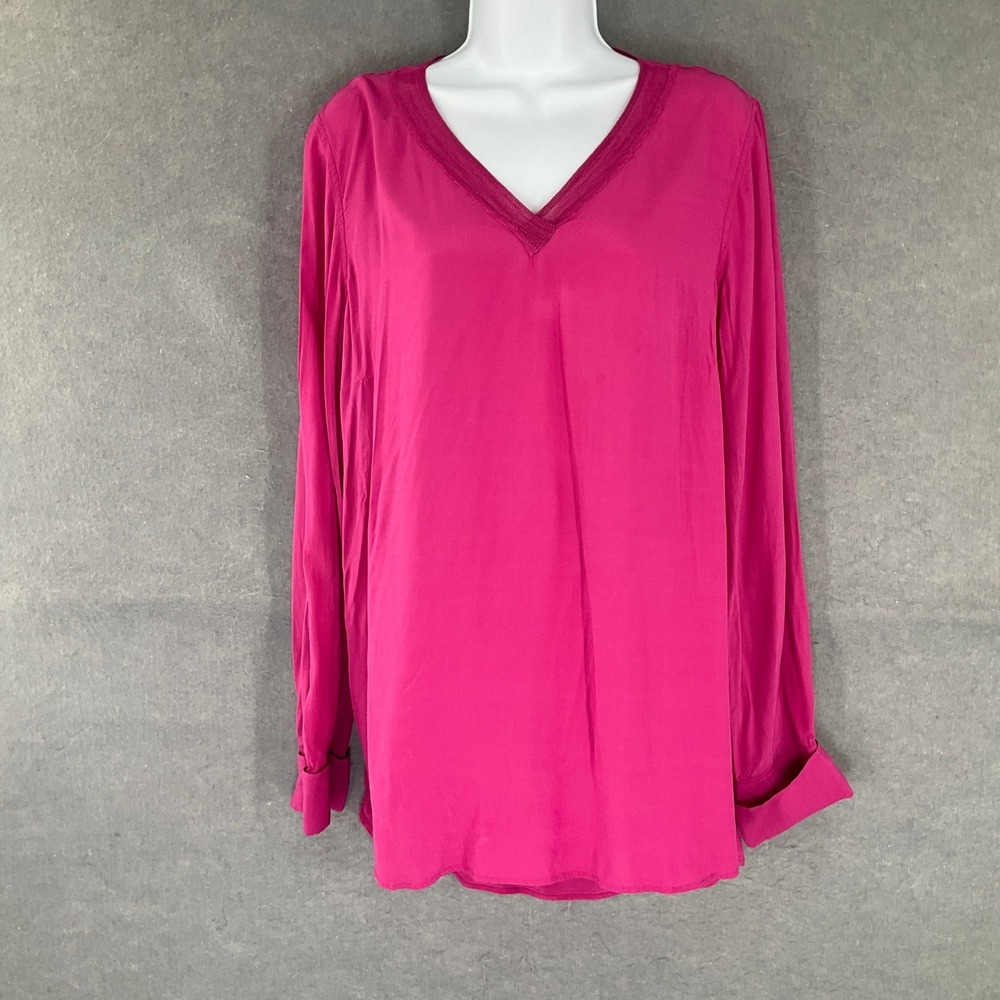Soft Surroundings Pink V-Neck Long Sleeve Tunic Blouse Women's Sz L Lightweight‎